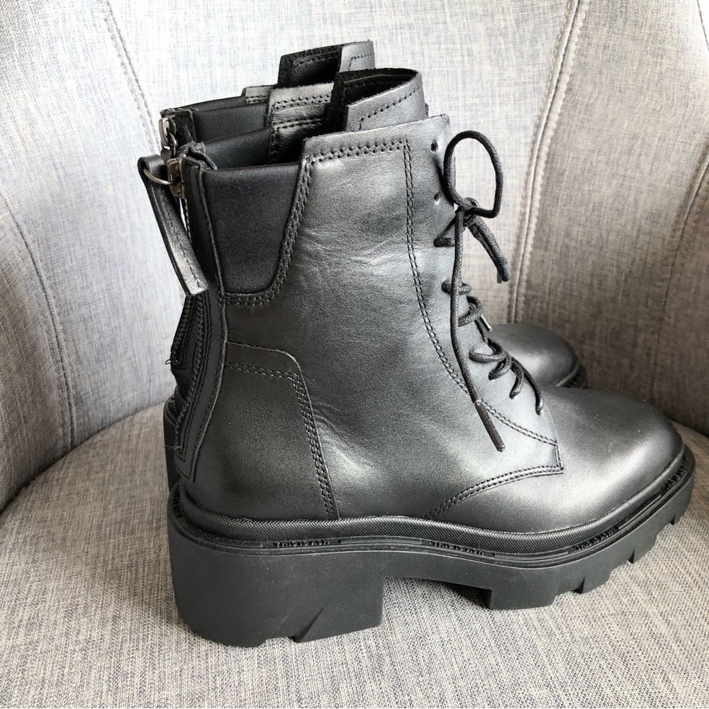 NWOT ASH Moody black leather lace up rear zipper chunky lug sole ankle boots 8 - Picture 5 of 15
